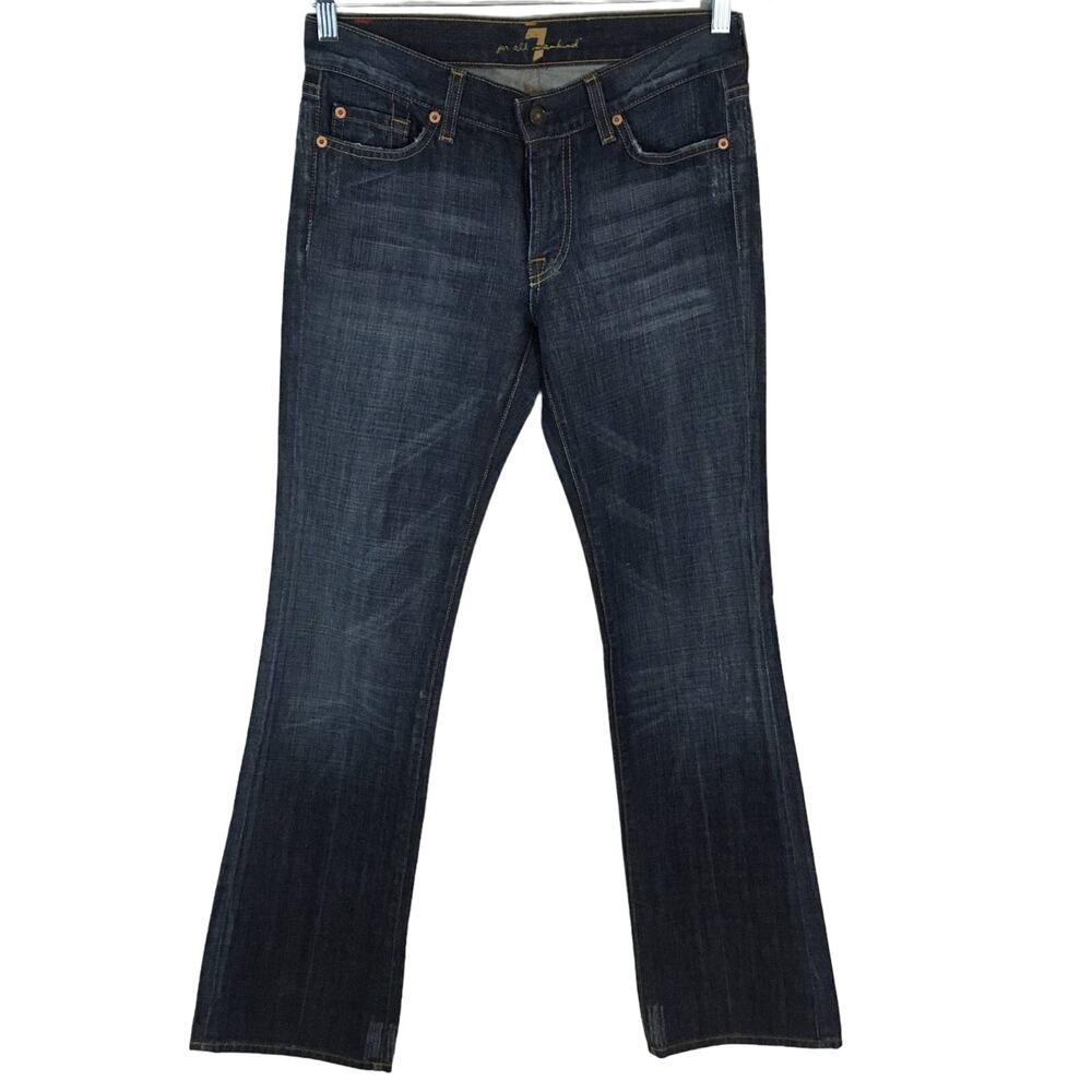 7 For All Mankind Low Rise Bootcut Jeans With Ripped Distressed Accents Size 27